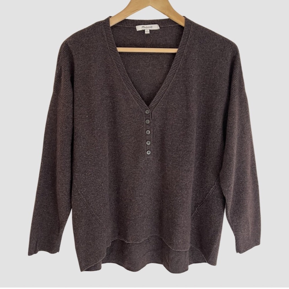 Madewell Brown Knit V-Neck Wool Blend Pullover Sweater‎ Small